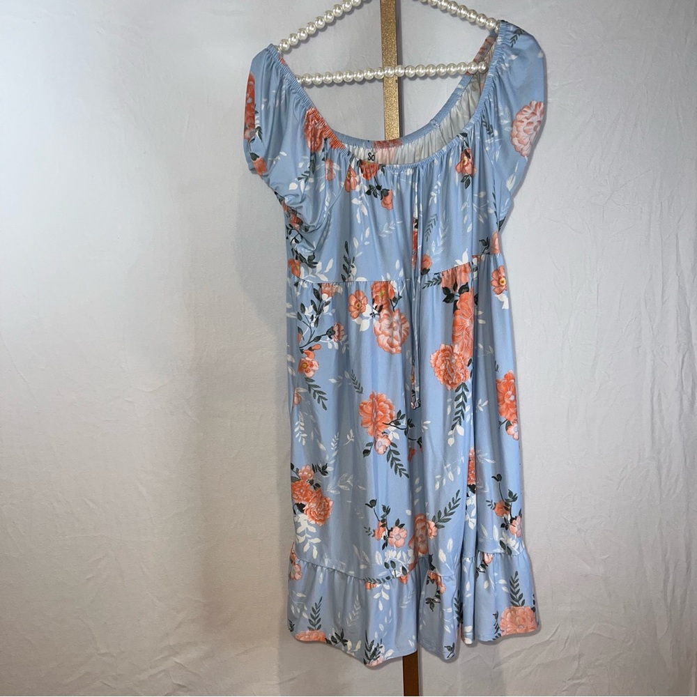 Floral blue and pink cotton dress